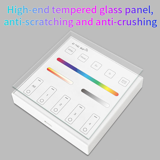 WR01RF 4-Zone Battery Powered RF Wireless Magnetic Wall Panel RGB RGBW RGBCCT Remote For WB5, MiBoxer